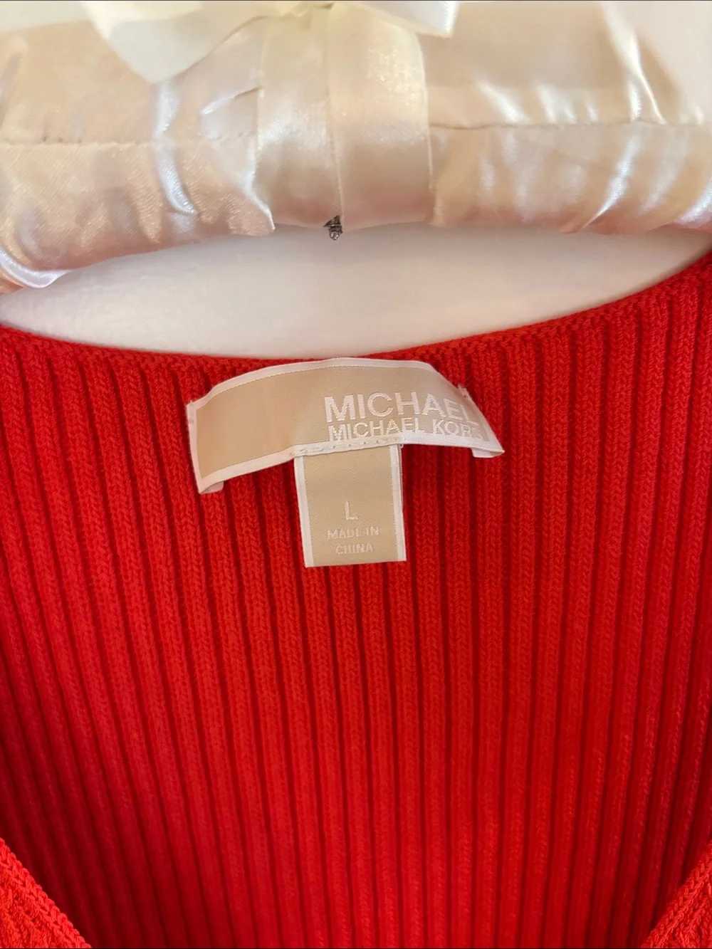 Michael Kors Red Sleeveless V‑Neck Ribbed Midi Dress